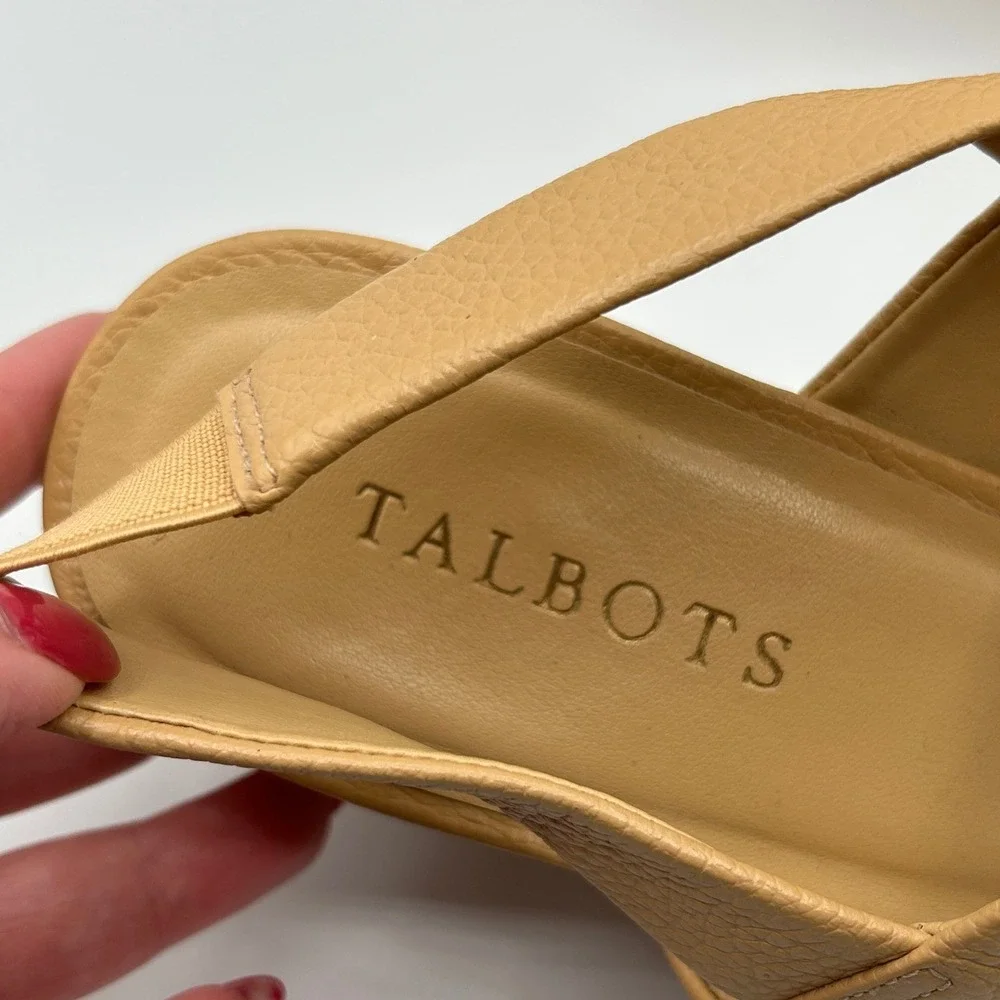 Talbots Tan Pebbled Leather Cork Wedge Slingback Sandals 11M Brazil Quiet Luxury